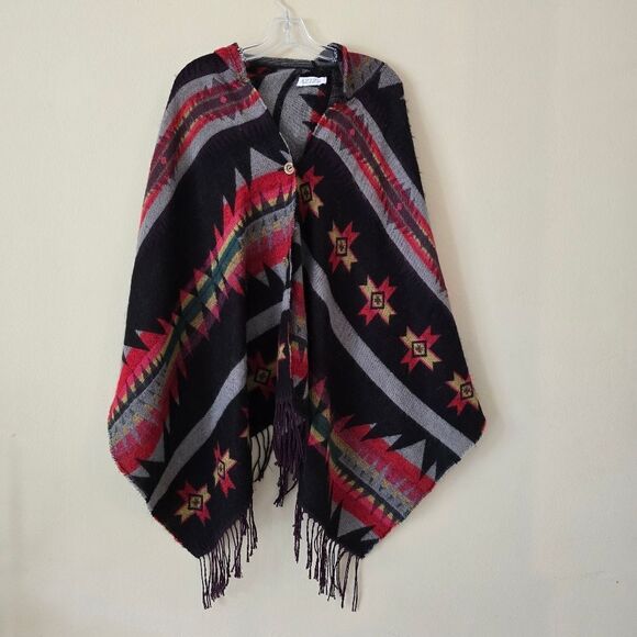 AZIZA Womems Navajo Patern Poncho Western One Size Bohemian Rodeo - Picture 1 of 5